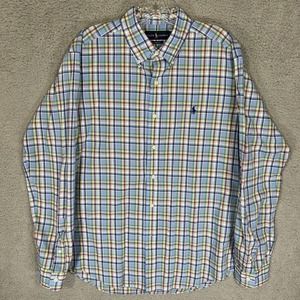Ralph Lauren Shirt Mens Large Blue Green Plaid Button Down Pony Easter Custom